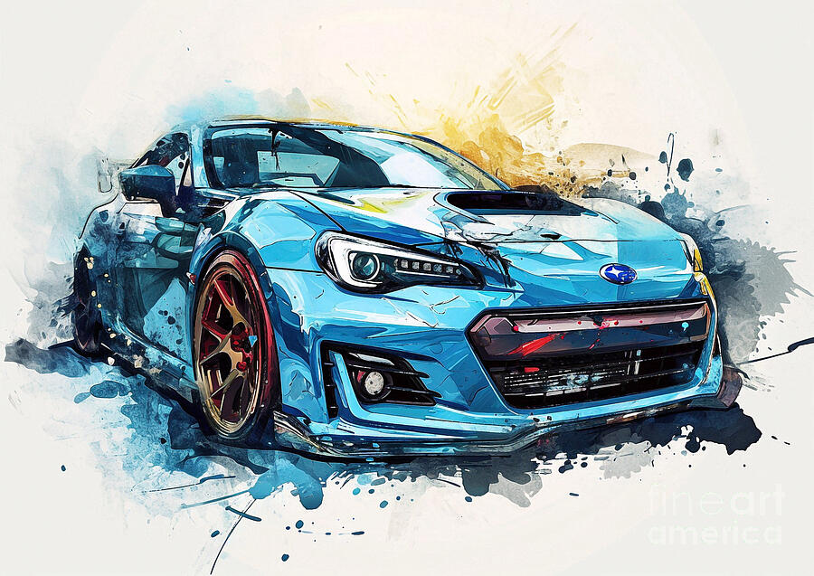 Sports Car Painting - Subaru BRZ STI auto vibrant colors by Clark Leffler