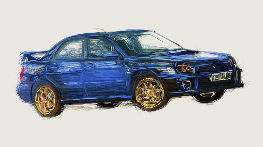 Subaru Impreza WRX Car Drawing Digital Art by CarsToon Concept