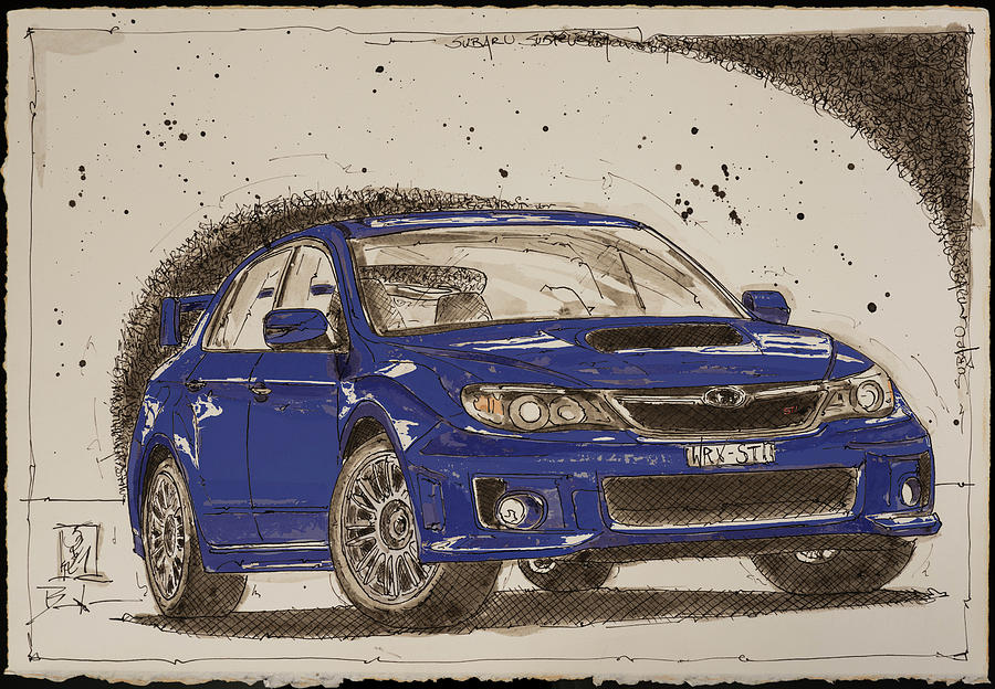 Subaru Impreza WRX STI Blueviolett Drawing by Dirk F Becker