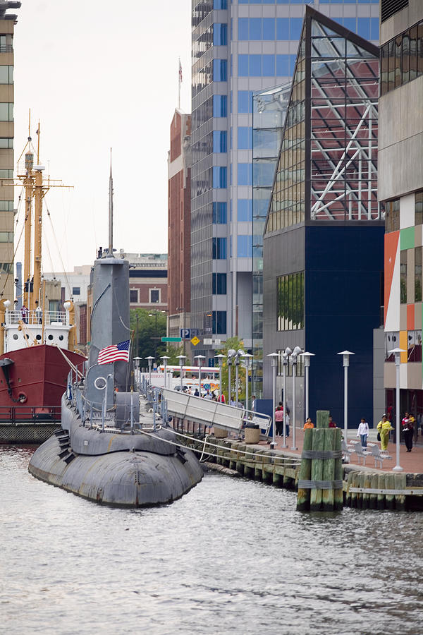 Submarine at a harbor, National Aquarium, Inner Harbor, Baltimore, Maryland, USA Photograph by Glowimages