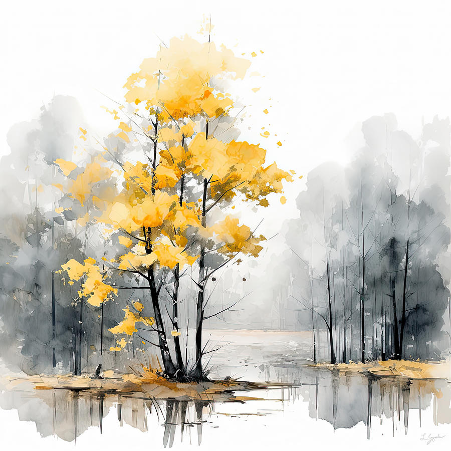 Subtle Grace - Yellow and Gray Wall Art Painting by Lourry Legarde