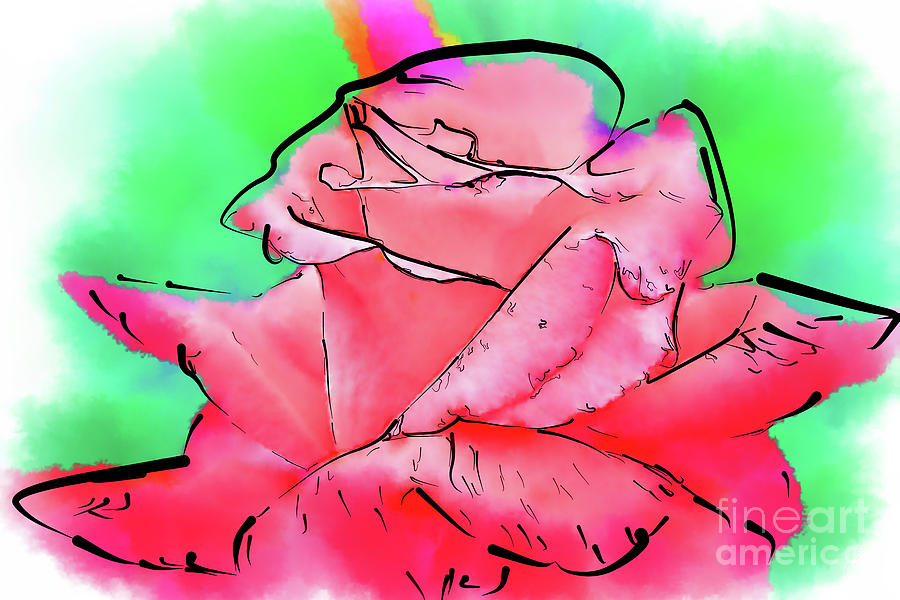 Subtle Red Rose In Abstract Watercolor Digital Art by Kirt Tisdale