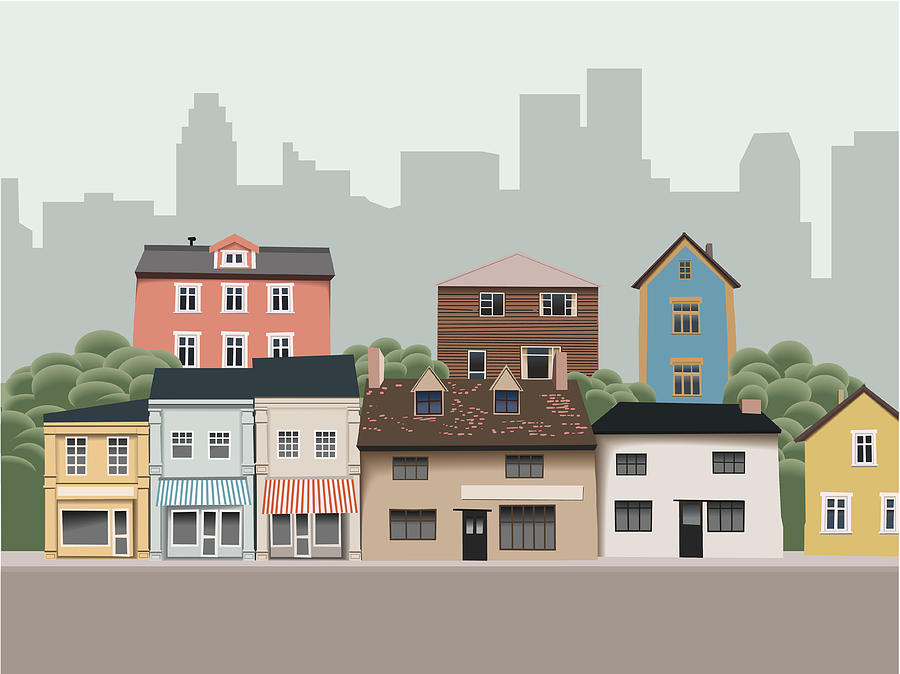 Suburban Houses Near Downtown Drawing by Philipp_g