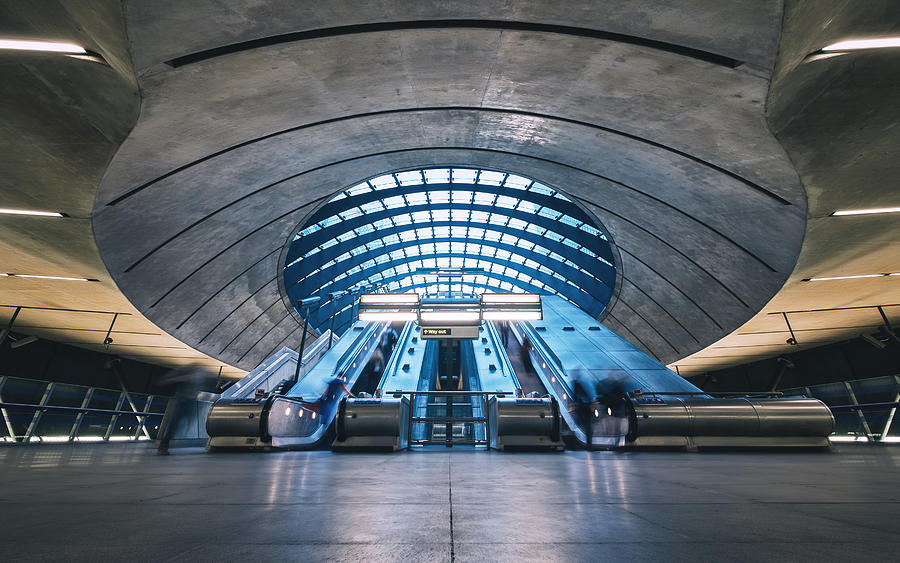 Subway Station Escalators, Canary Wharf, London, England Photograph by Aska