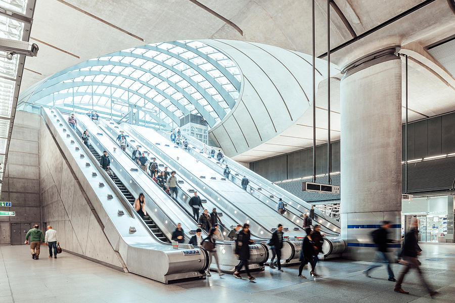 Subway Station Escalators, Canary Wharf, London, England Photograph by Nikada