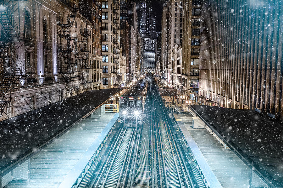 Subway train in downtown Chicago, IL Photograph by Leonardo Patrizi