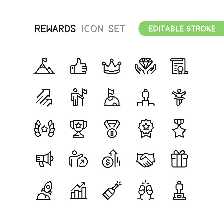 Success & Rewards Outline Icons Editable Stroke Drawing by Bounward