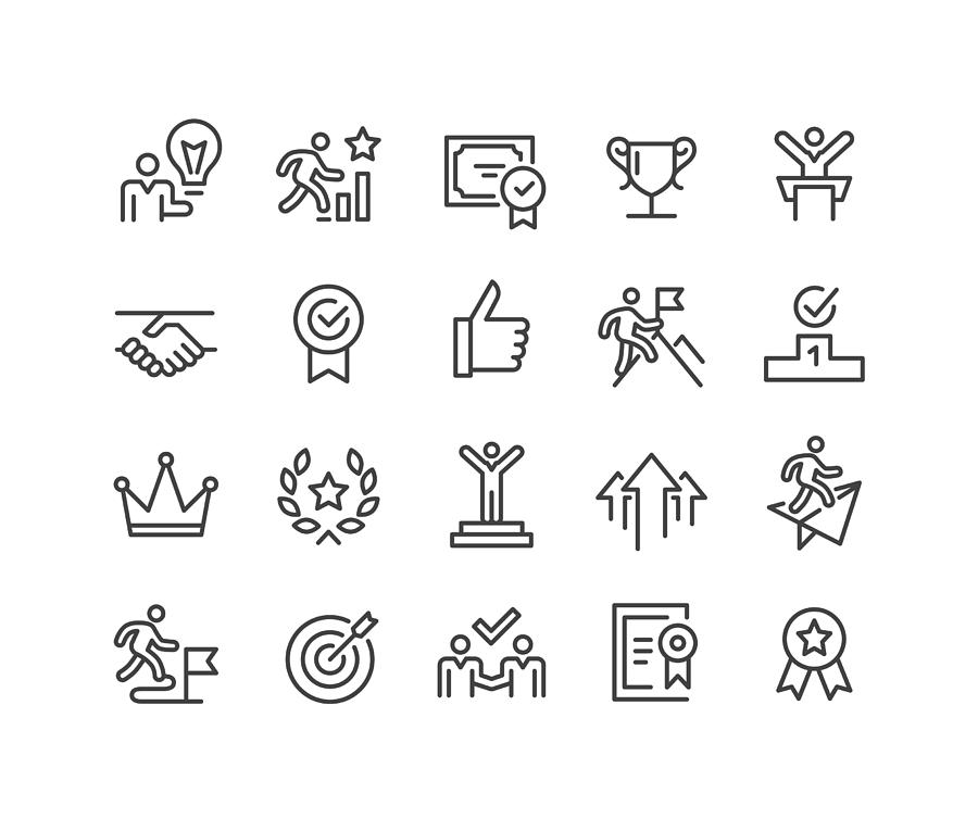 Success and Motivation Icons - Classic Line Series Drawing by -victor-