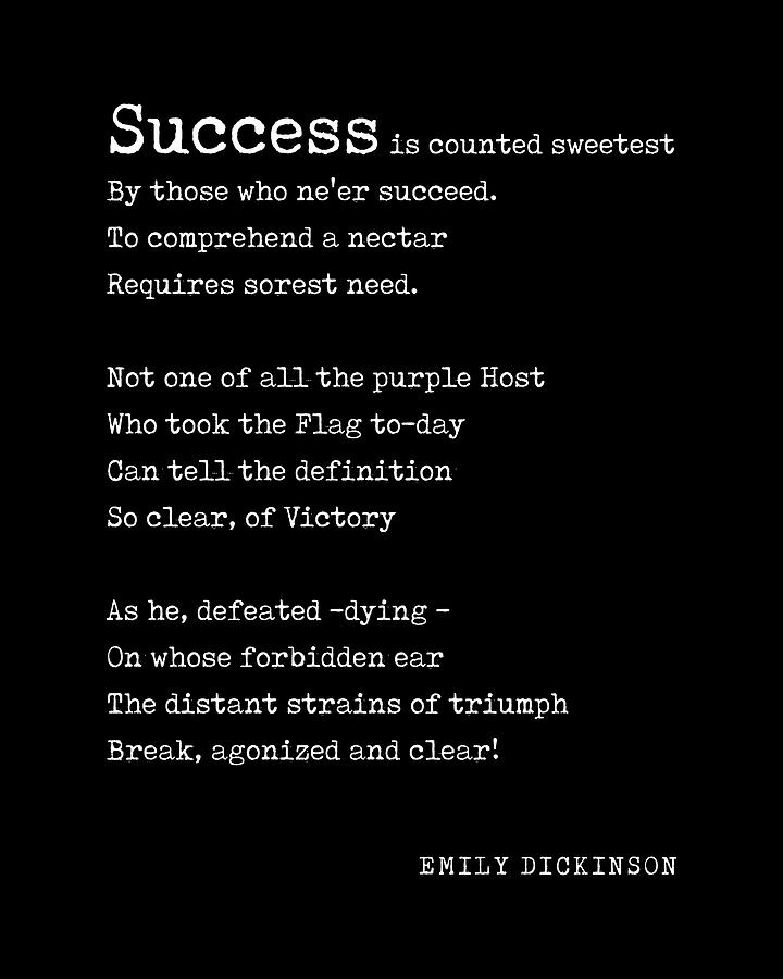 Typography Digital Art - Success is counted sweetest - Emily Dickinson Poem - Literature - Typewriter Print - Black by Studio Grafiikka