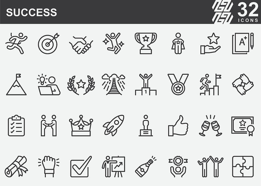 Success Line Icons Drawing by LueratSatichob