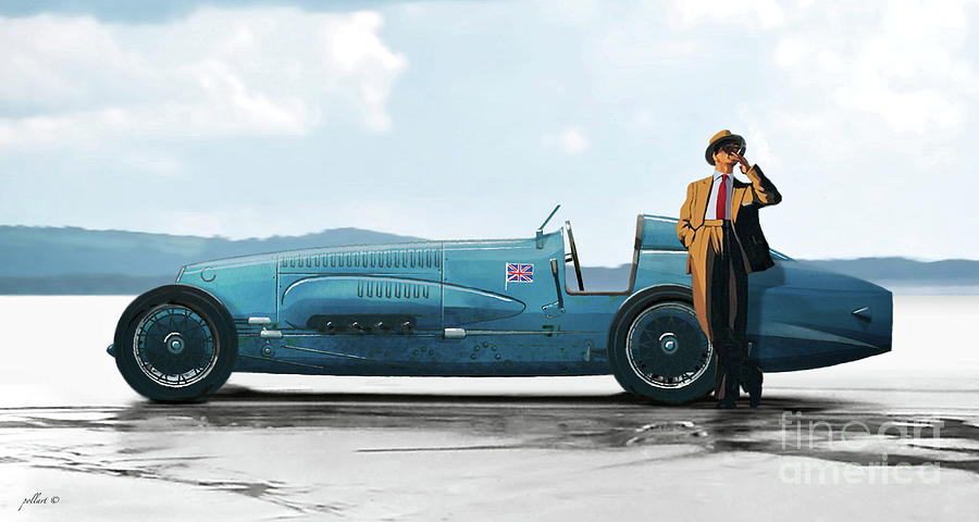 Success, Napier Campbell Bluebird II, Pendine Sands, 195 mph, World Record Painting by Thomas Pollart