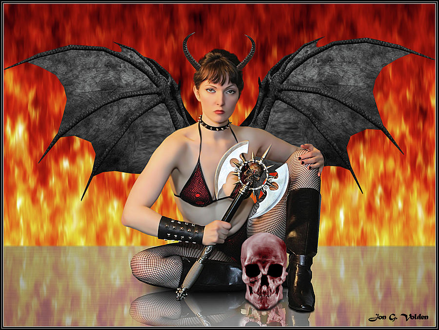 Succubus With Ax and Skull Photograph by Jon Volden