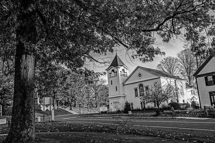 Sudbury MA Beautiful Autumn Foliage Sudbury MA Presbyterian Church Black and White Photograph by Toby McGuire