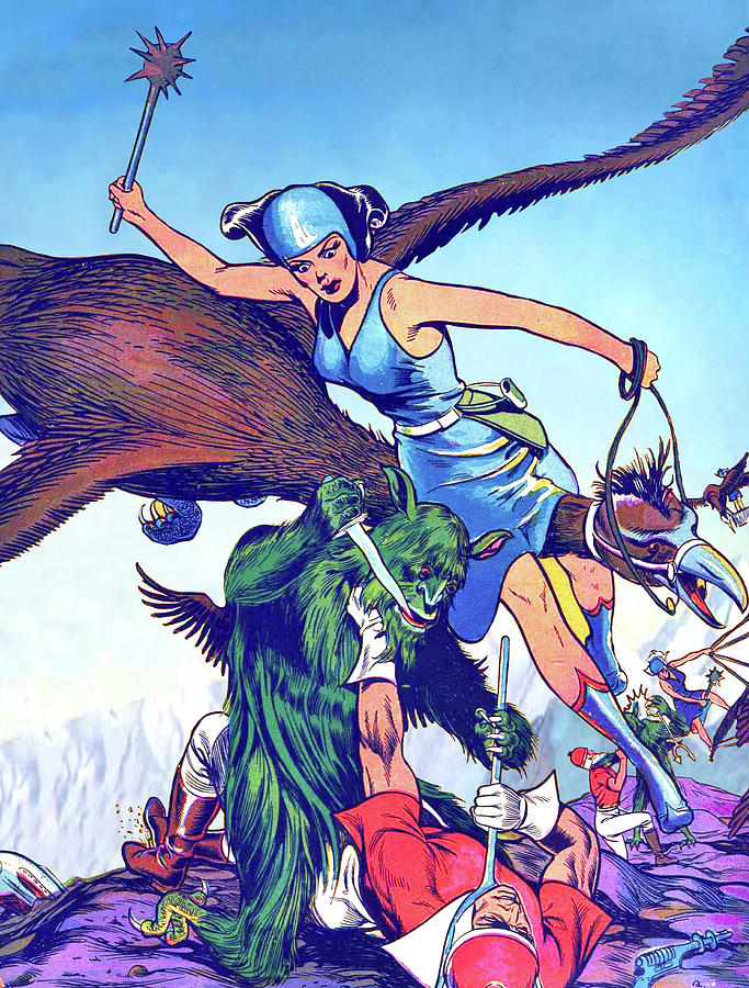 Fantasy Digital Art - Sudden Help from Flying Amazon Girl by Long Shot
