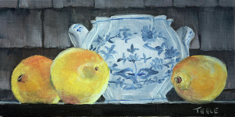 Sugar Bowl and Lemons Painting by Trina Teele