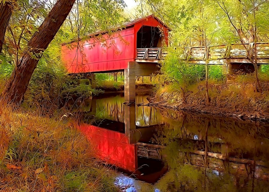 Bridge Digital Art - Sugar Creek Bridge in paint by Carmen Macuga
