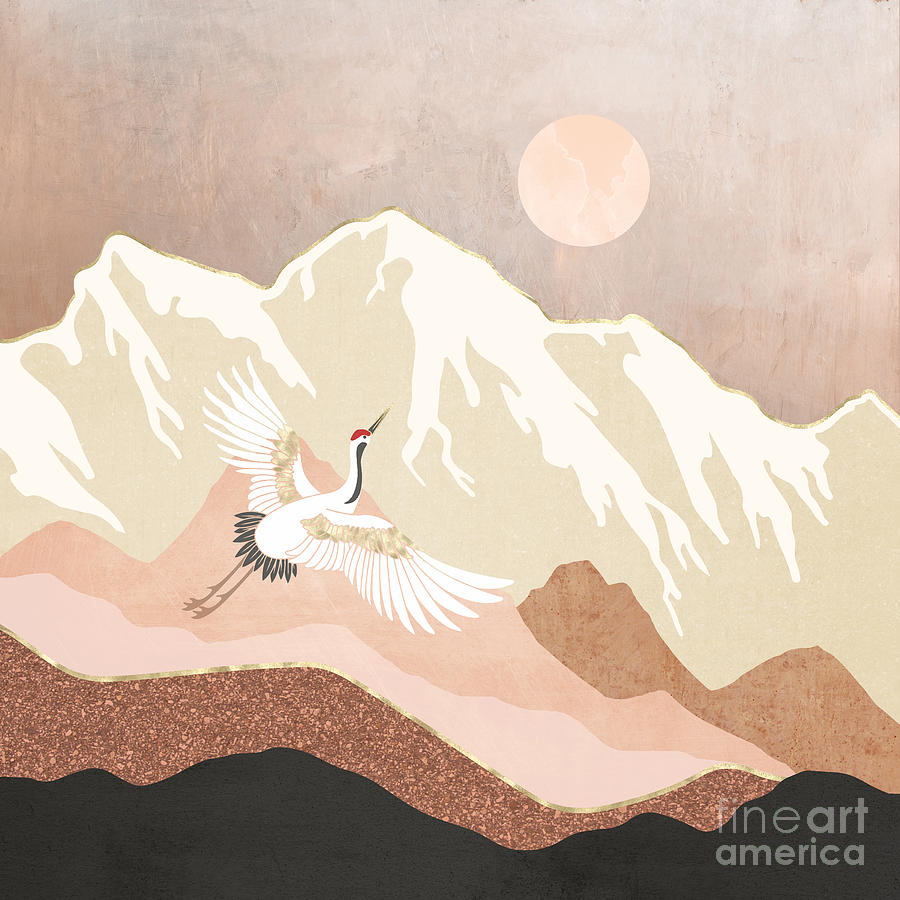 Crane Digital Art - Sugar Mountain Crane by Spacefrog Designs