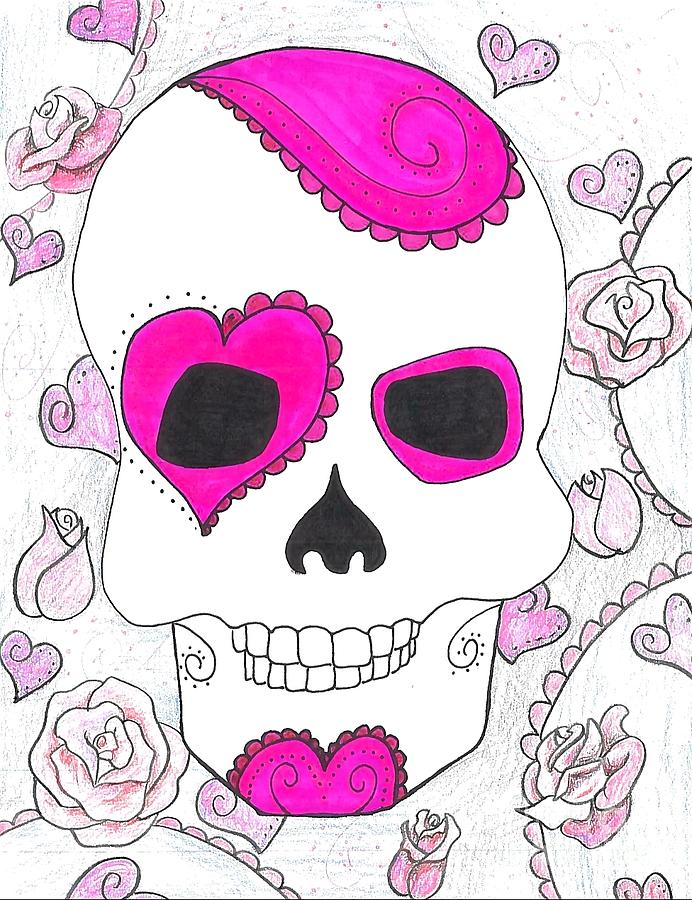 Sugar Skull and Roses Mixed Media by Expressions By Stephanie