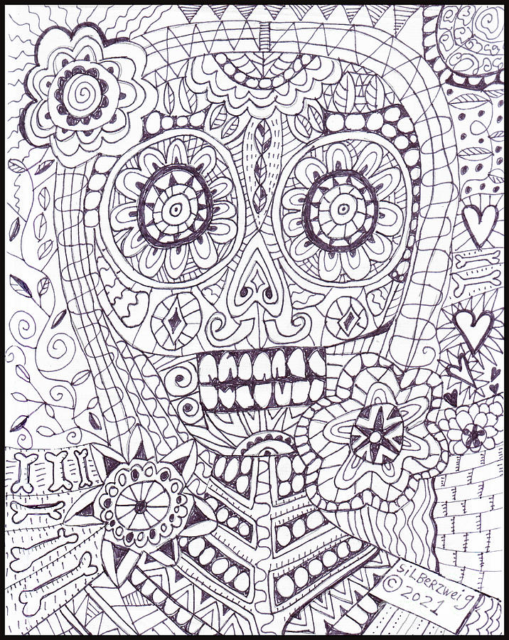 Sugar Skull Coloring Page  Painting by Sandra Silberzweig