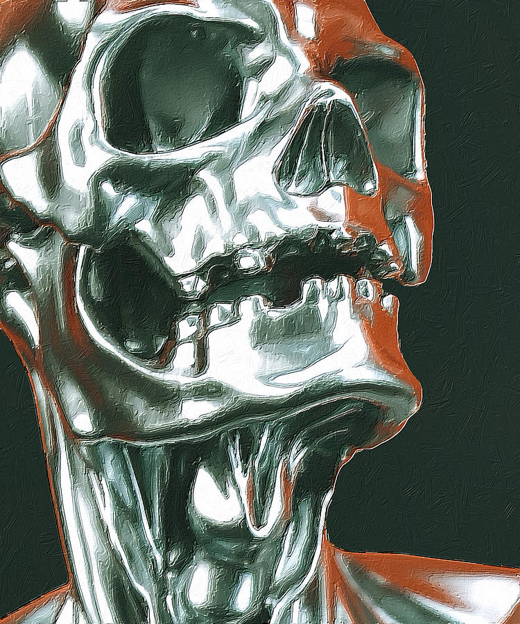 Sugar Skull Metal Robot Pattern Head Face Mayan Mexico Metallic Painting
