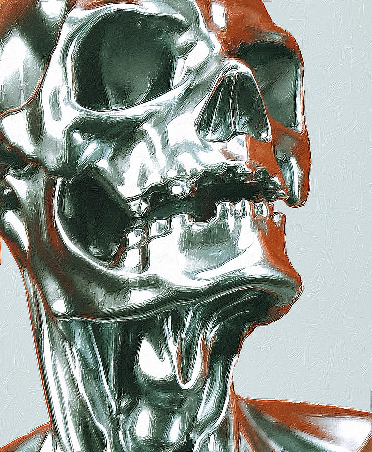 Sugar Skull Metal Robot Pattern Head Face Mayan Mexico Painting by Tony Rubino