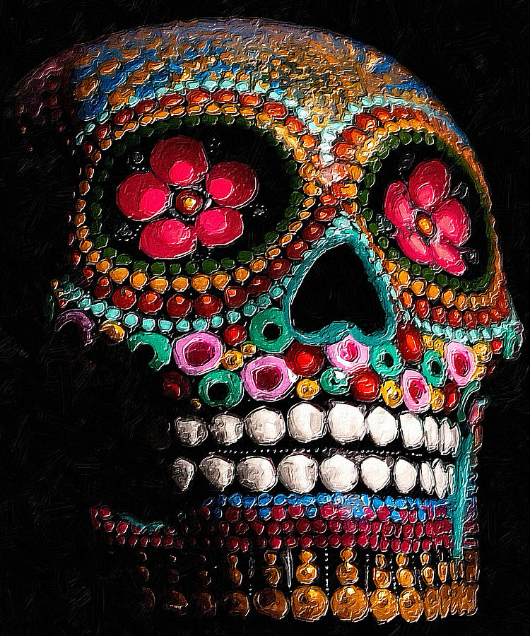 Sugar Skull Pattern Head Face Mayan Mexico Painting