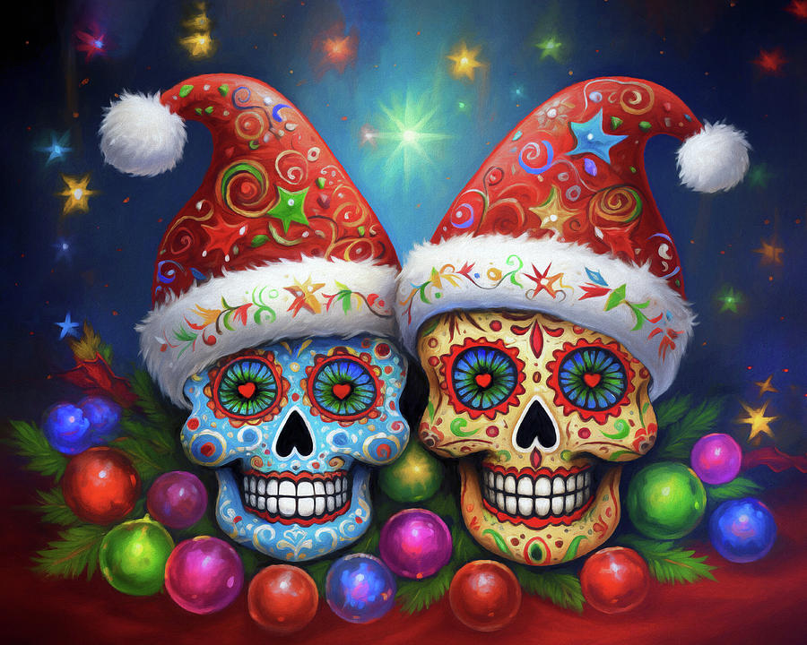 Dia De Los Muertos Digital Art - Sugar Skull Santas by Tammy Wetzel