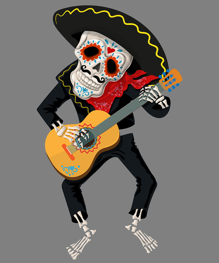 Sugar Skull Skeleton With Sombrero Playing the Guitar Day of the Dead