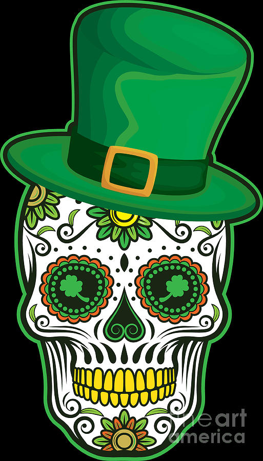 St Patricks Day Digital Art - Sugar Skull St Patricks Leprechaun Shamrock Gift by Haselshirt