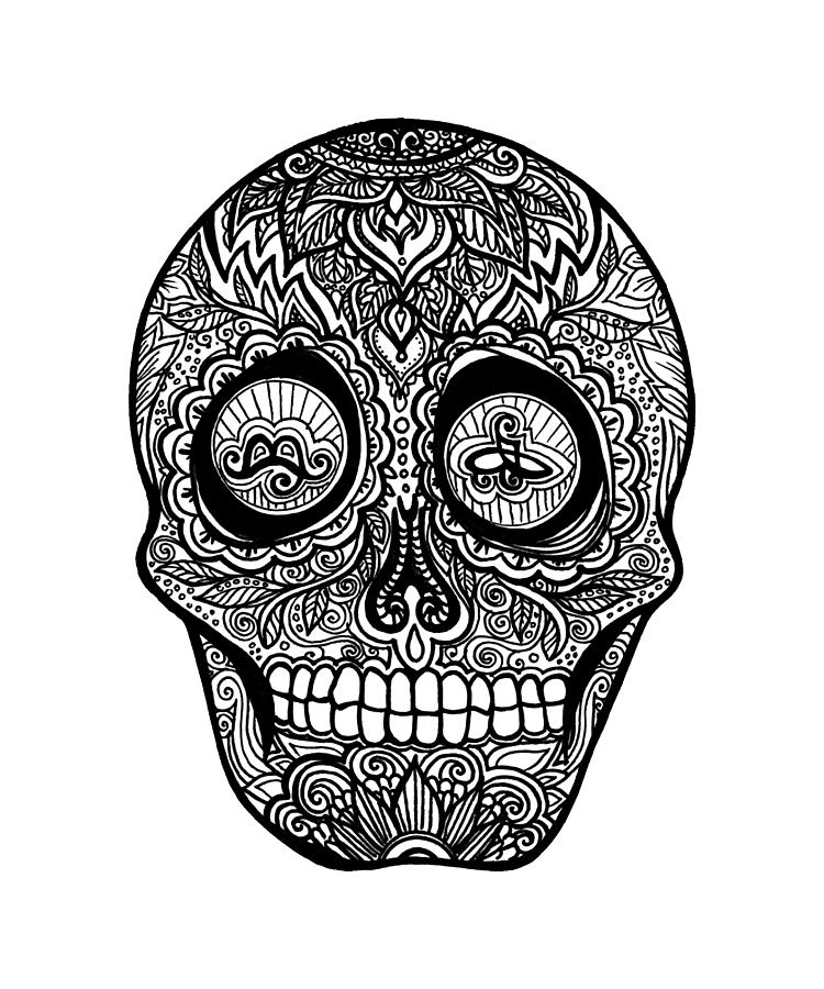 Sugar Skull with Sigil Coins Drawing by Katherine Nutt