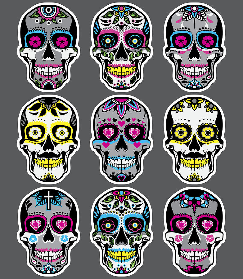 Sugar skulls Day of the Dead Vector set Drawing by Chuvipro