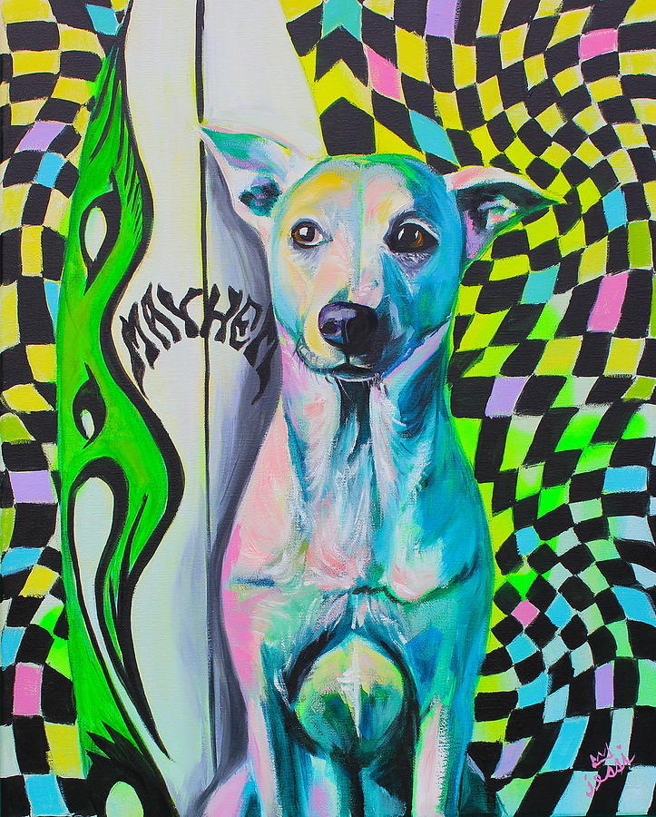 surfing dog painting