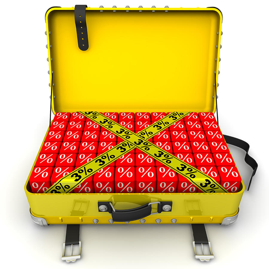 Suitcase filled with discount of 3%. Financial concept Photograph by Waldemarus