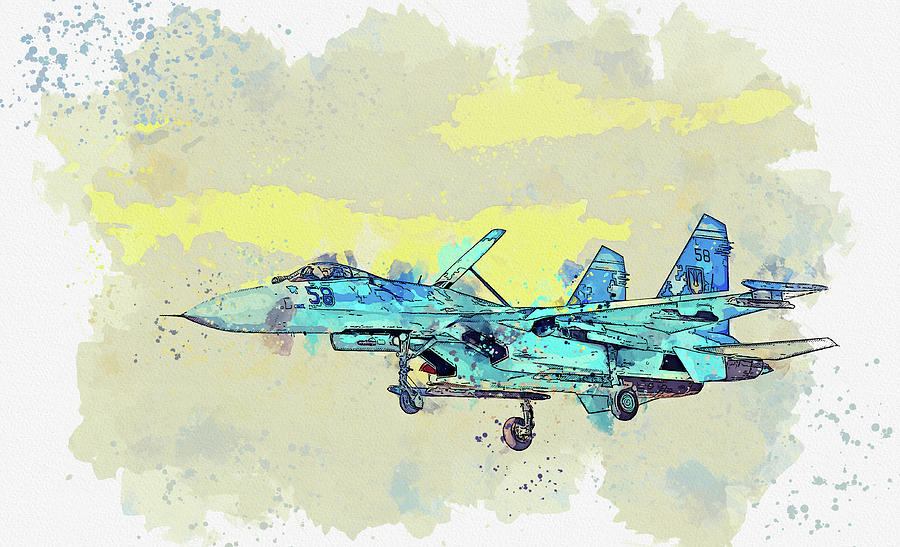 SUKHOI SU-P FLANKER in watercolor ca by Ahmet Asar Painting by Celestial Images