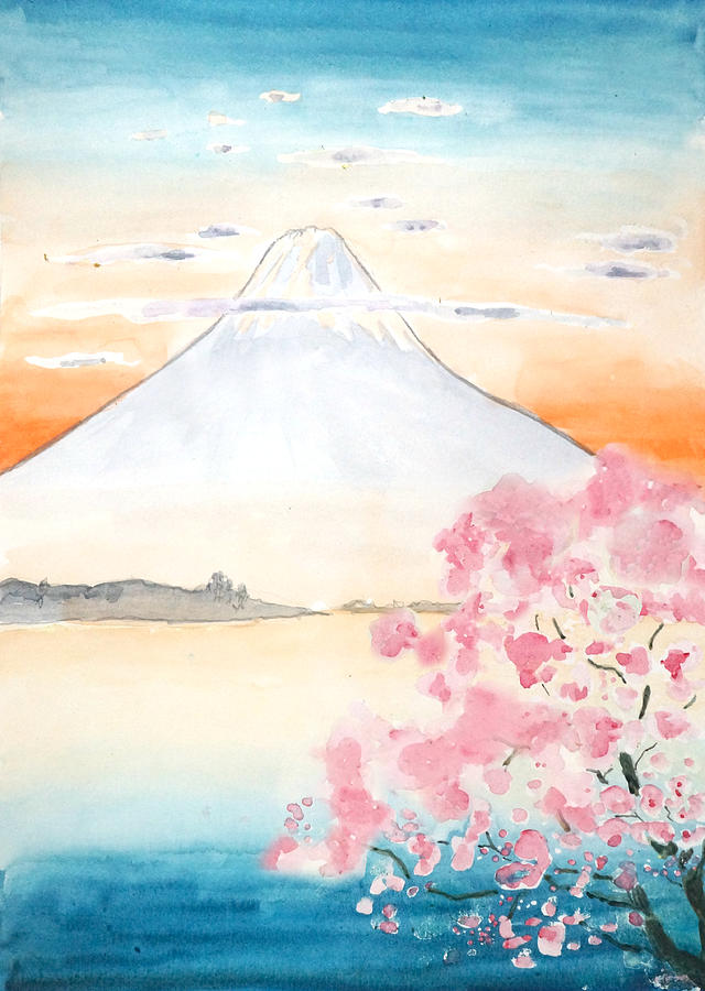 sukura and Mount Fuji  Painting by Color Color