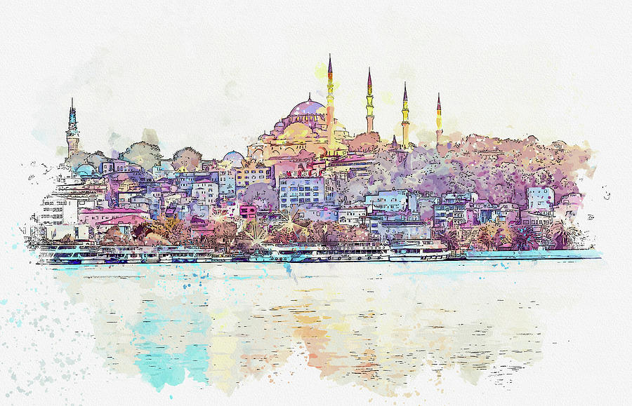 Suleymaniye Mosque in Istanbul, ca 2021 by Ahmet Asar, Asar Studios Painting by Celestial Images