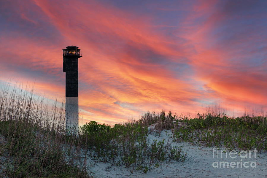 Sullivans Island Lighthouse Sunset in Charleston South Carolina Photograph by Dale Powell