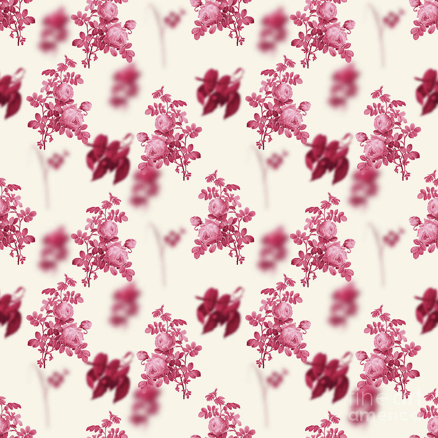 Sulphur Rose Botanical Seamless Pattern In Viva Magenta N.0957 Mixed Media