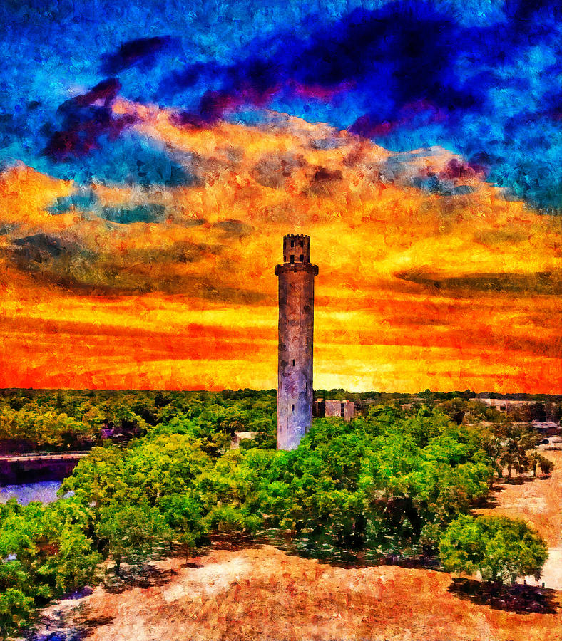 Sulphur Springs Water Tower in Tampa, Florida, at sunset - digital painting Digital Art by Nicko Prints