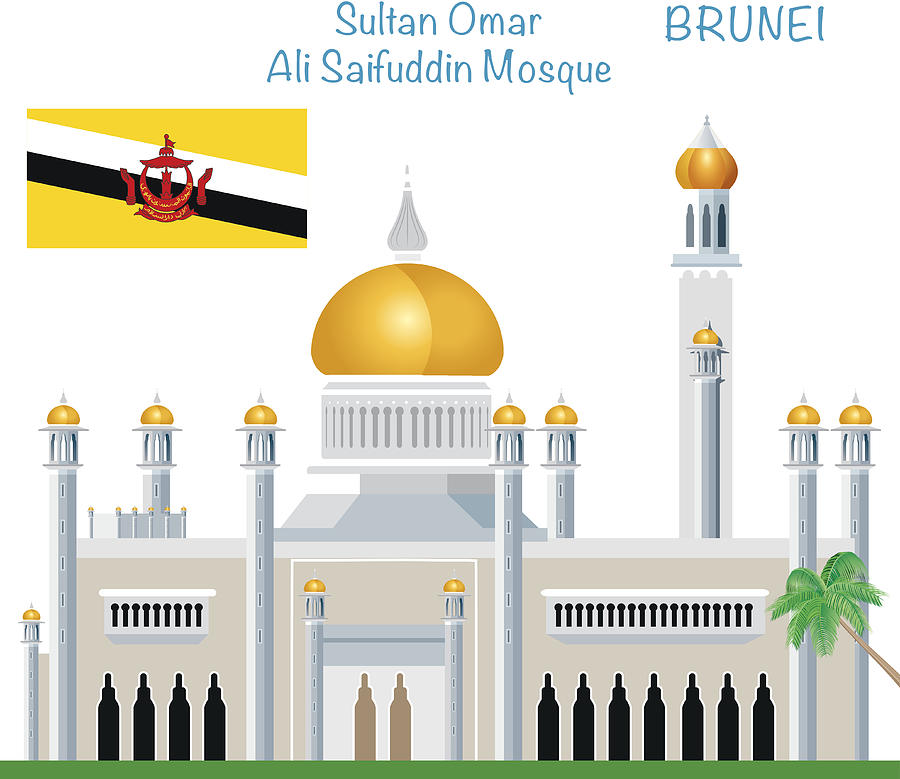 Sultan Omar Ali Saifuddin Mosque Drawing by Drmakkoy