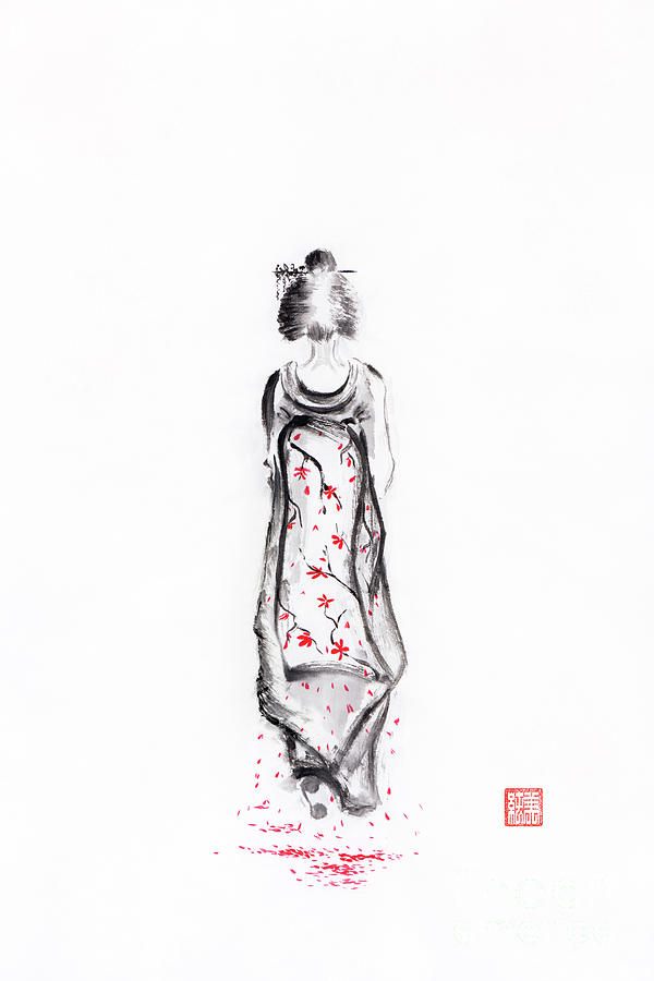 yokai Japanese geisha Oriental Asian Ink Watercolor SumiE, an art print by  LUMMO ART - INPRNT