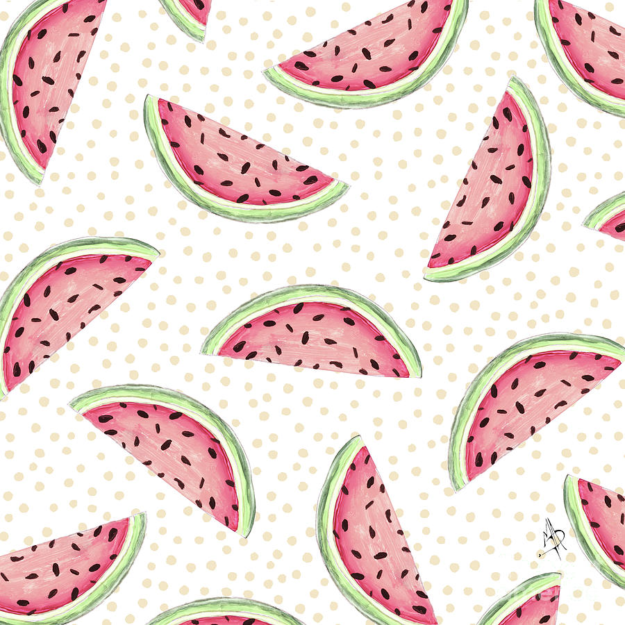 Summer Art Prints Handpainted Original Watermelon Surface Pattern Design by MADART Painting by Megan Aroon