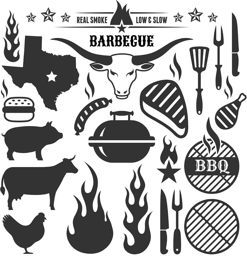 Summer Barbecue grill beef pork and chicken vector icon set Drawing by Bubaone