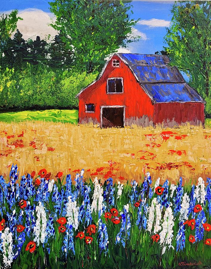 Summer Barn Painting by Ann Frederick