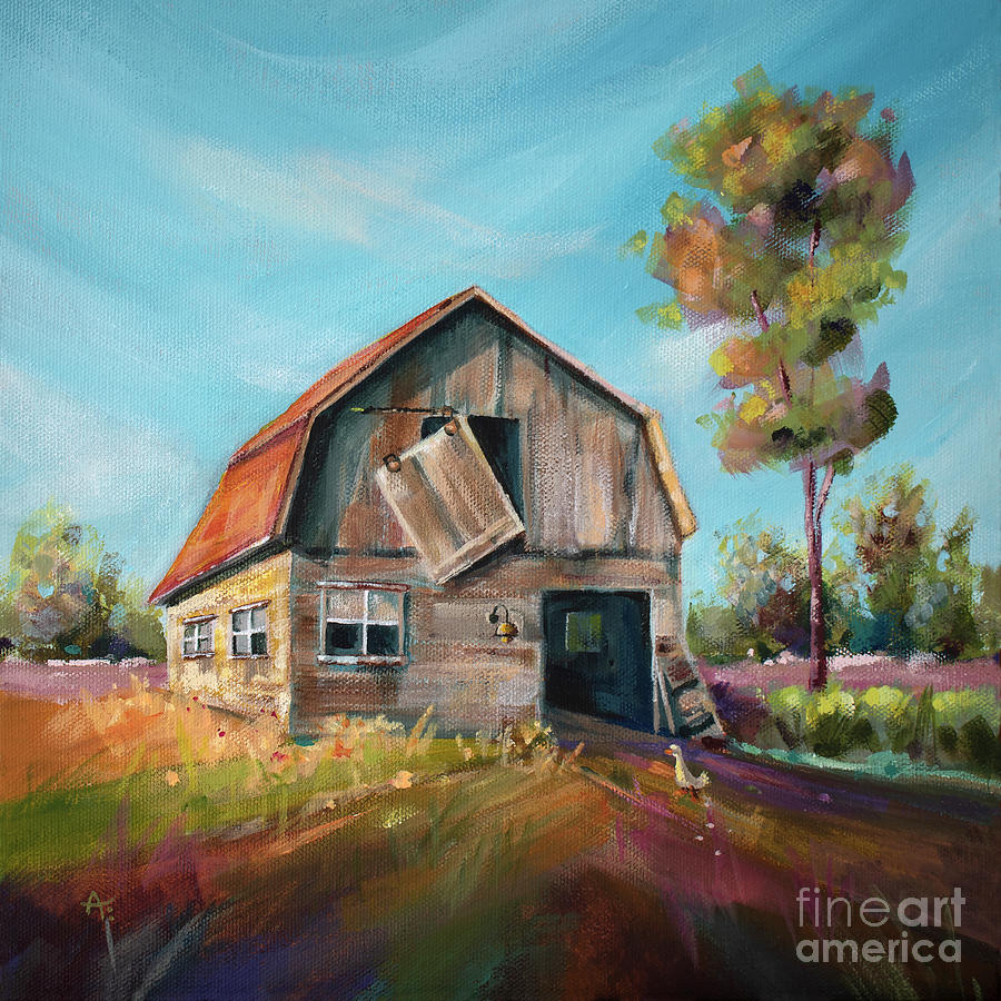 Summer Barn - Landscape painting Painting by Annie Troe