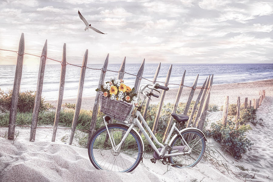 Summer Beach Bicycle at Sunset Photograph by Debra and Dave Vanderlaan