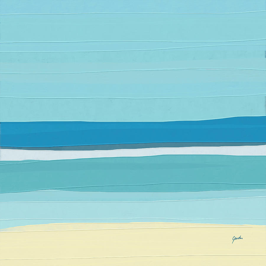 Summer Beach - Simple Bold Minimalist Blue Abstract Landscape Painting by iAbstractArt