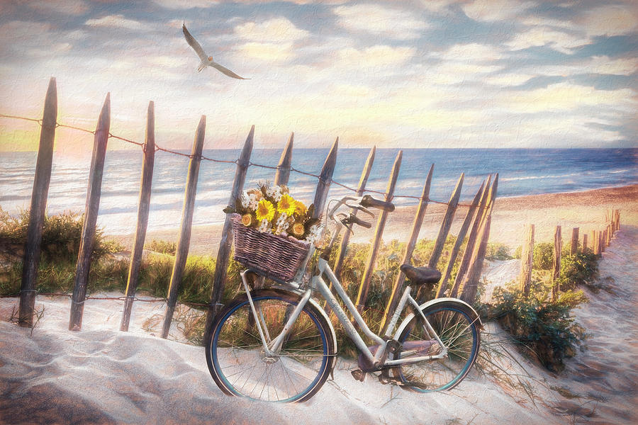 Summer Bicycle at Sunset Painting  Photograph by Debra and Dave Vanderlaan