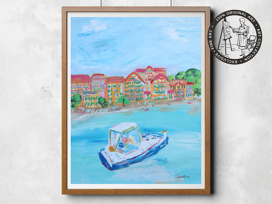 Summer Painting - Summer Boat, Fine Art Acrylic Painting on Canvas, Original Artwork by Yanallure