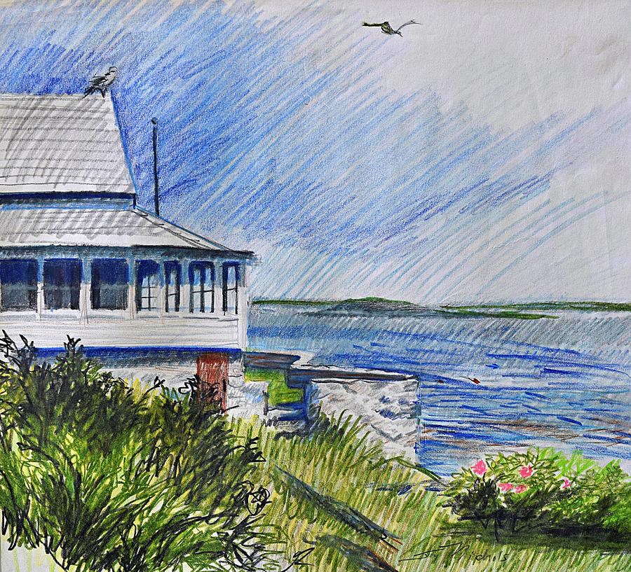 Summer Camp On Baileys Island... Looking Towards Pond Island Drawing by Joy Nichols